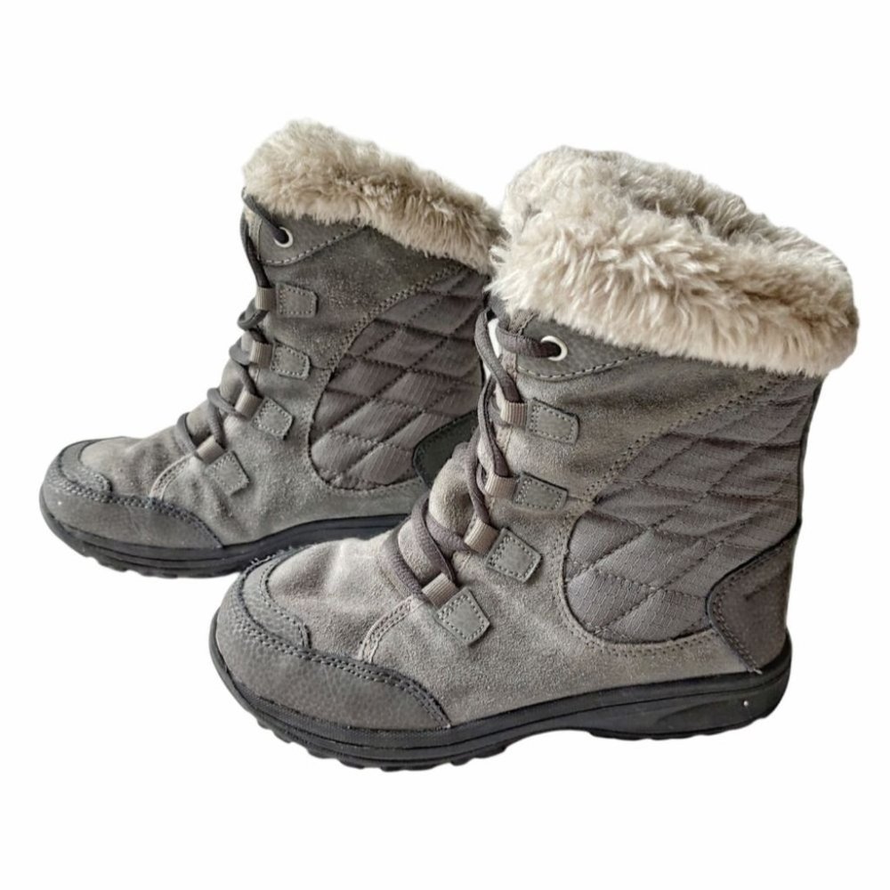 Columbia Icefall Waterproof Suede Lace Up Winter Boots Grey Size 2 Youth
